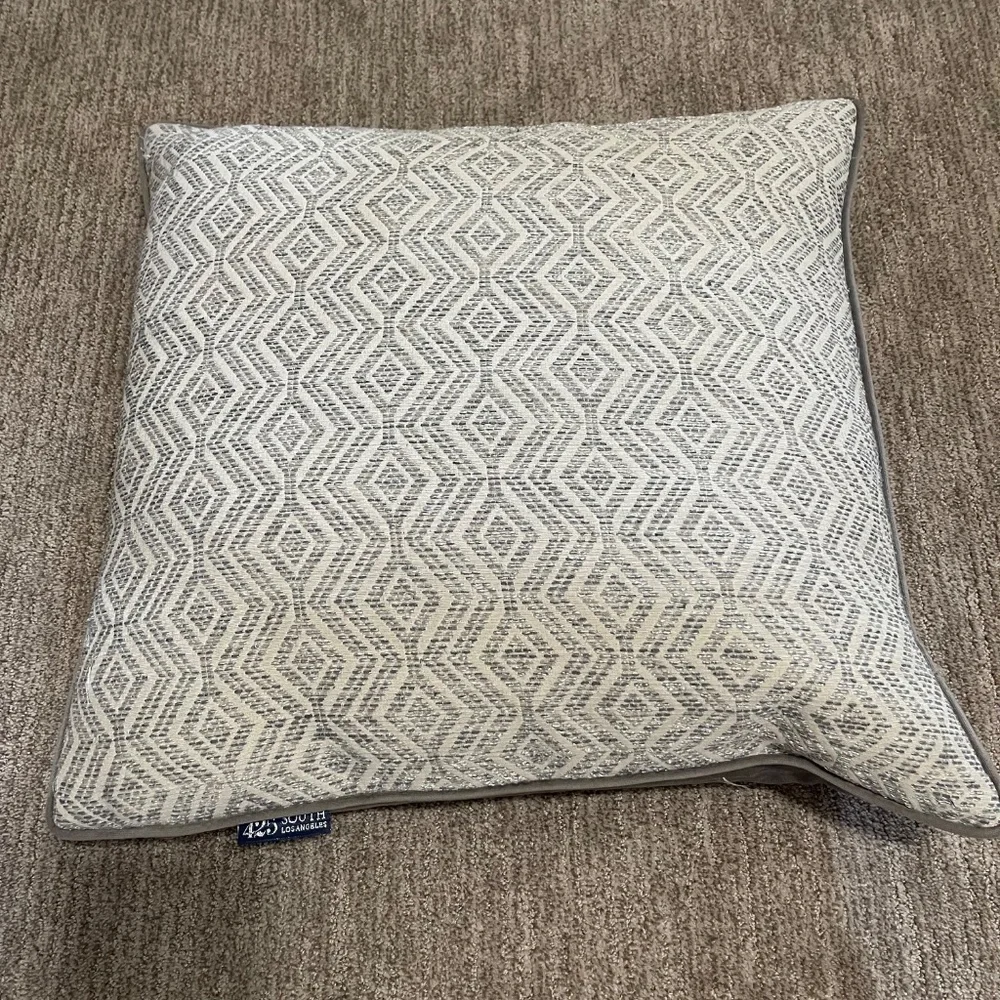 Silver Gray & White Decorative Throw Pillow –‎ Feather Filled – 22.5